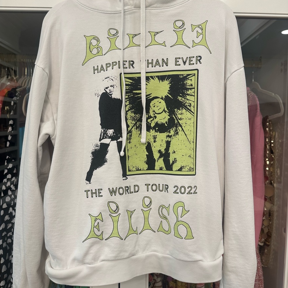Billie Eilish White Green World Tour 2022 Sweatshirt, Happier than Ever Tour, M